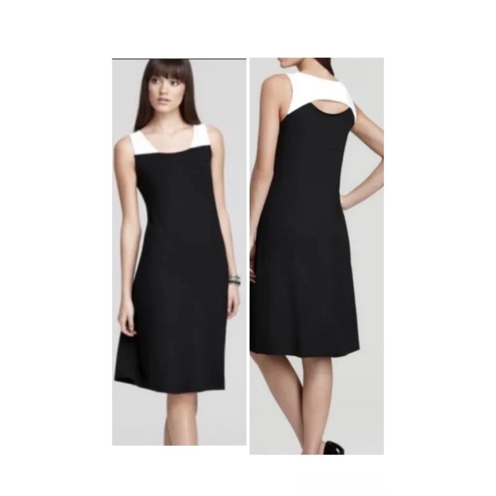 Eileen Fisher Black White Colorblock Cutout Back Shift Dress Size XS
